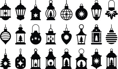 Christmas lantern icons collection for holiday decoration and winter celebration flat vector set © Mofajjol