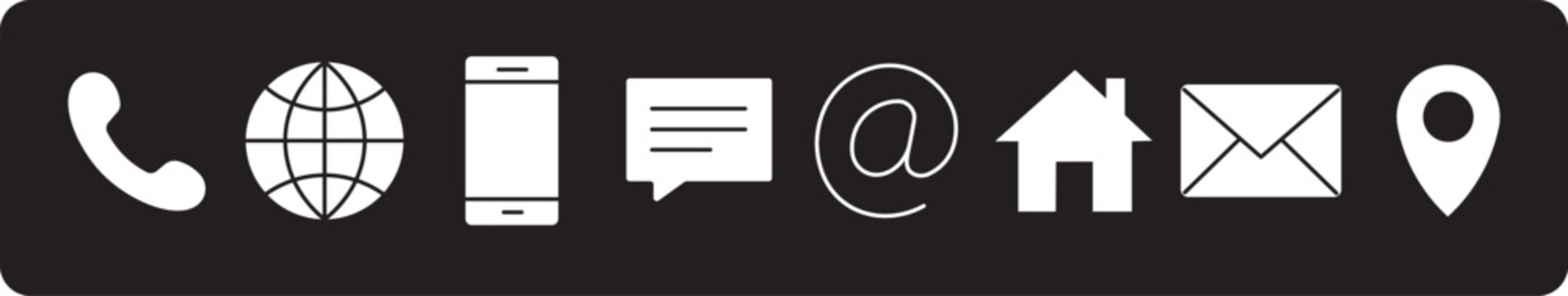 A row of black outline icons representing various contact methods