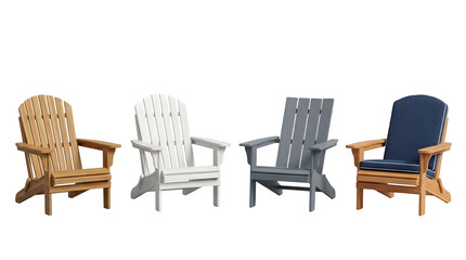 Fototapeta premium Set of four different adirondack chairs isolated on transparent background
