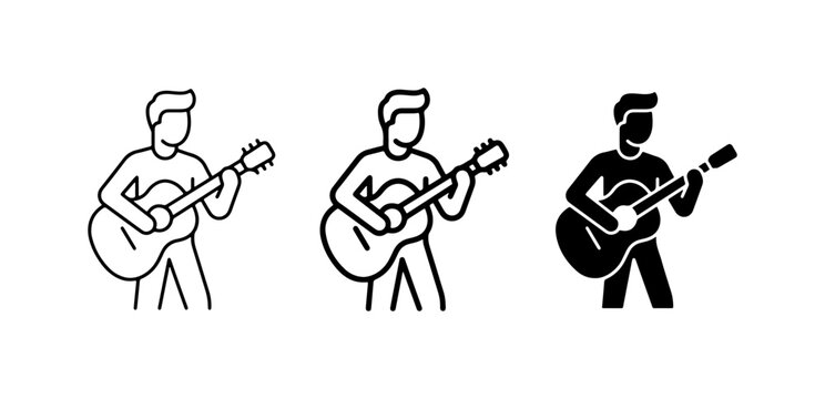 Guitarist Icons, Musician Vector Graphics, Acoustic Guitar Player, Music Performance Art