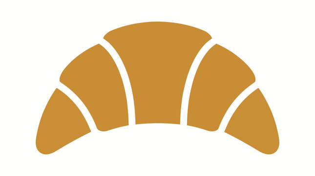 Minimalist flat vector icon of a golden croissant, symbolizing breakfast, bakery, or delicious pastry. A simple graphic element for food-related designs, menus, or branding projects