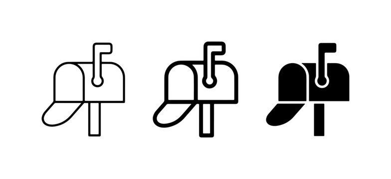 Mailbox Icons Set: Classic American Postbox, Outline, Silhouette, Communication Symbol