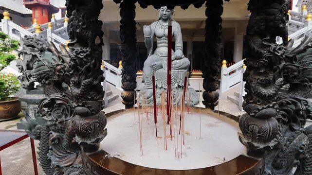 Insence burner in the Buddhist temple of Vihara Avalokitsvara in North Sumatra Indonesia