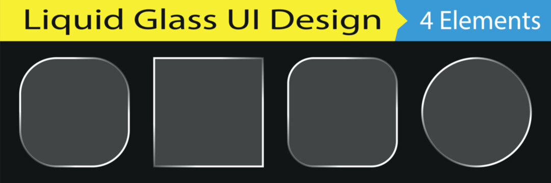 Set of glass elements in different shapes in glassmorphism style. Liquid glass effect PNG. Glass panels with liquid glass effect thirteen