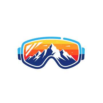 Ski Goggles with Mountain Reflection.