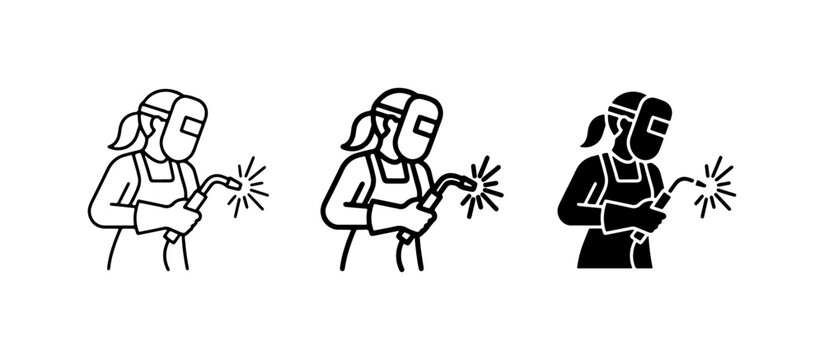 Welder Woman Icon Set, Industrial Worker, Female Craftsmanship, Metal Fabrication, Safety Gear