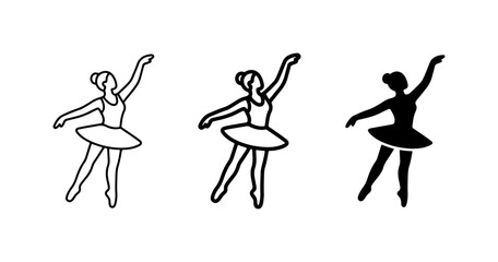 Ballet Dancer Icons, Elegant Silhouette and Outline Vector Art, Graceful Performance Poses © Robiul