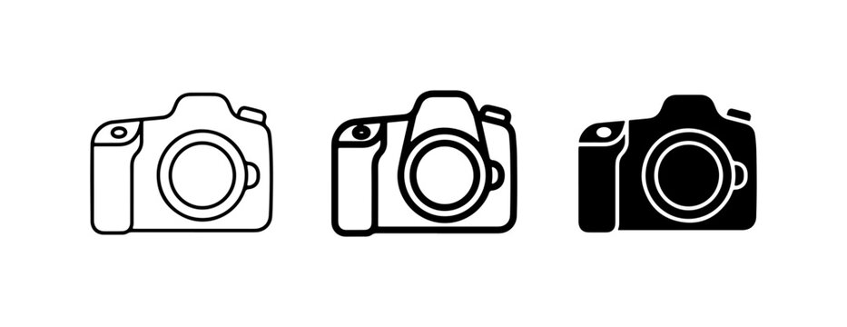 Camera Icons Set, DSLR Photography Symbols, Digital Imaging Equipment Vector Graphics