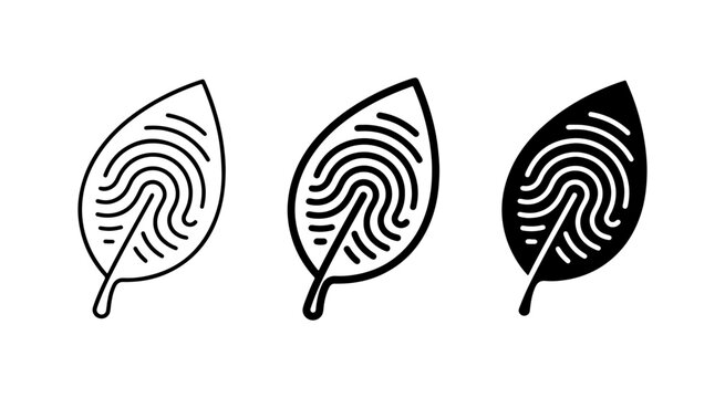 Leaf Fingerprint Icons, Nature Identity Symbols, Organic Identification Vector Set