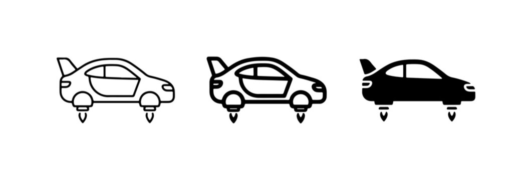 Flying Car Icons, Futuristic Vehicle Vector Set, Future Transport Concepts