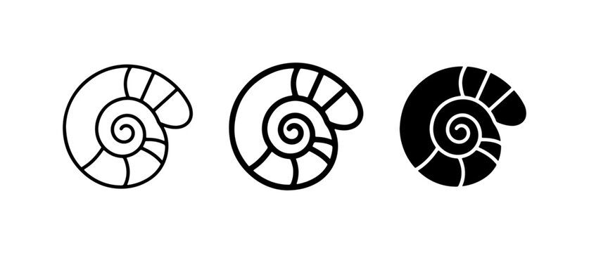 Ammonite Fossil Icons, Spiral Shell Vector Graphics, Ancient Marine Life Symbols