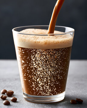 Pouring Nitro Cold Brew Coffee with Cascading Bubble Effect in a Clear Glass