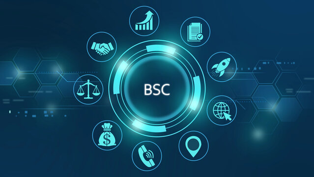 Bsc business strategy concept with for growth, finance, legal, and communication