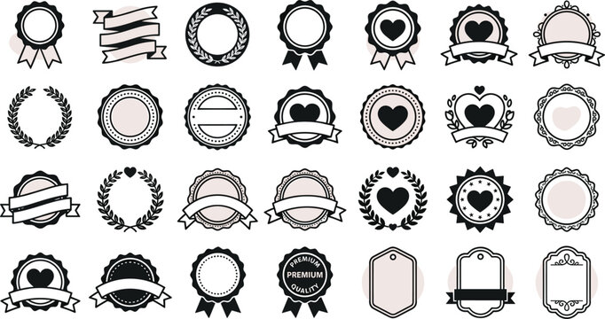 Vintage retro badge ribbon and tag icon collection for premium quality product packaging marketing design vector.