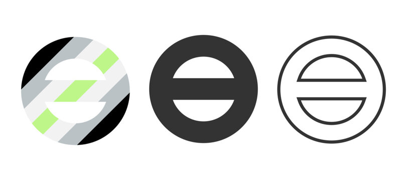 Agender symbol icon set with flag colors and solid black, outline variations, representing gender identity.