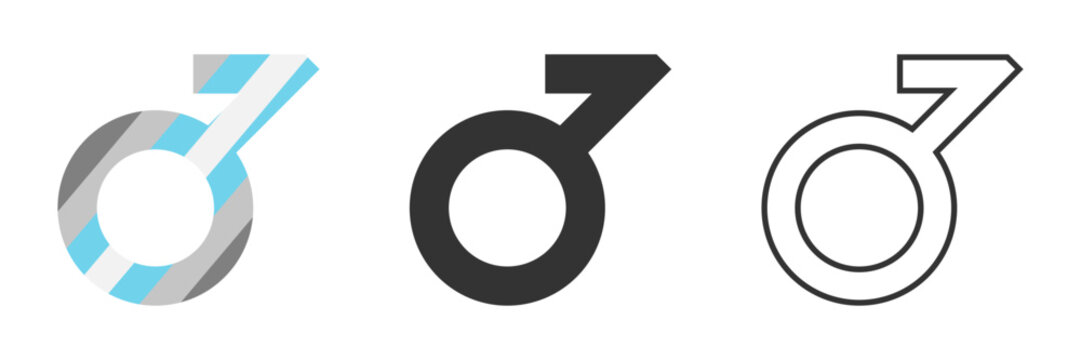 Demiboy symbol icon set with pride flag colors, solid black, and outline variations, representing demiboy identity.