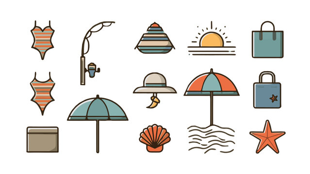 Collection of Beach and Summer Vacation Icons.