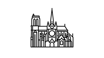 Obraz premium Gothic Cathedral Church Building Line Art.