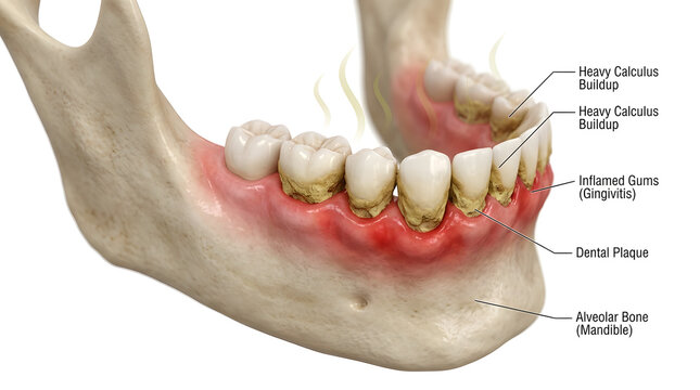 Mandible bone diagram with dental plaque and gingivitis