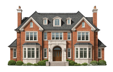 Naklejka premium PNG Elegant brick mansion with chimneys.