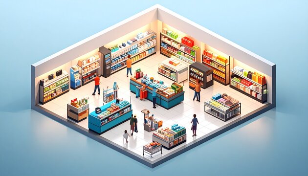  Isometric Grocery Store Interior