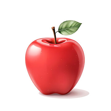 Fresh red apple with green leaf on white background.