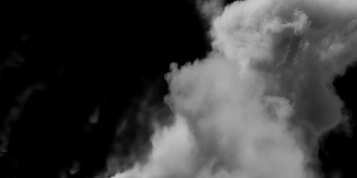 Abstract white smoke in slow motion. Smoke, Cloud of cold fog in light spot background. Light, white, fog, cloud, black background, 4k, ice smoke cloud. Floating fog. 3d SMOKE MODEL