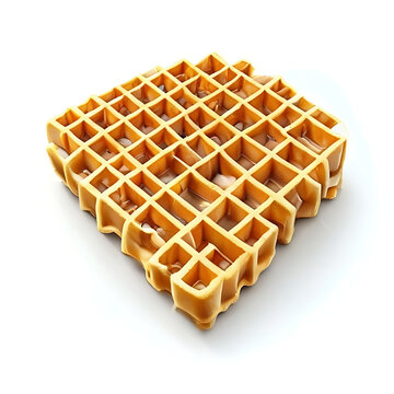 Golden brown waffle squares stacked neatly on white.
