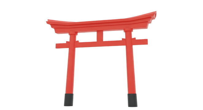 Isolated traditional red torii gate on transparent background with clean cut out