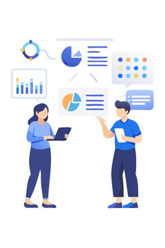 Data Analysis Illustration With People And Charts On Black Background