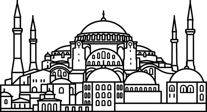 Hagia Sophia Mosque Architectural Illustration.