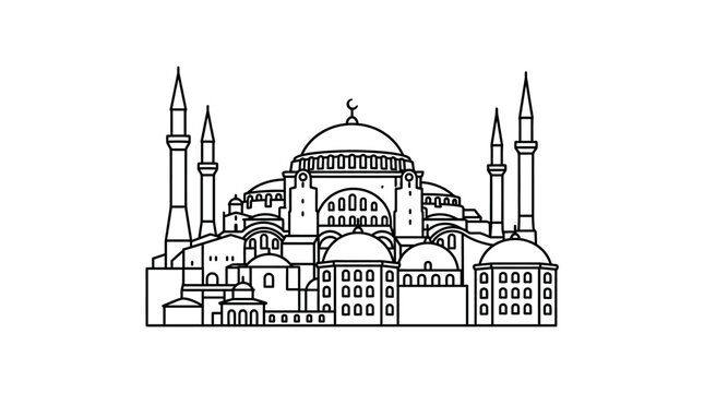 Hagia Sophia Mosque Architectural Line Drawing.