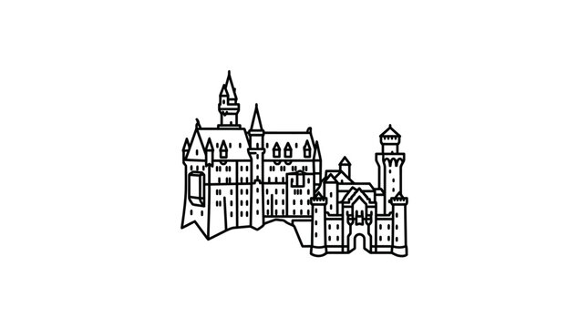 Large castle with towers and turrets.