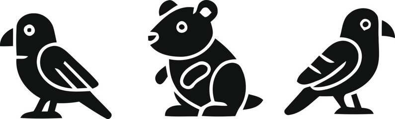 Black and white illustration of bear and bear birds © NasimaAktar