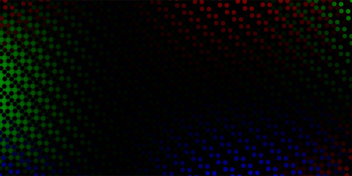 Faded RGB screen pixel background. LCD display grid dots wallpaper. LED TV screen pattern. Red Green Blue diode pixels videowall concept. Projector or television monitor texture backdrop. Vector