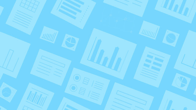 Business data charts and graphs pattern on a light blue background