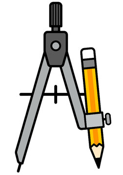 Drawing compass tool with pencil for geometry math engineering and architectural draft design project