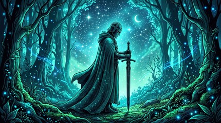 Obraz premium Knight in enchanted forest