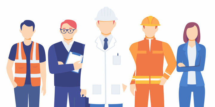 Diverse occupational group illustration with workers in various professions