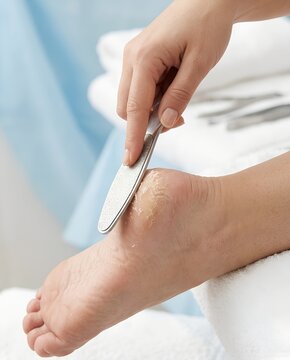 Hand using foot file on heel to remove callus