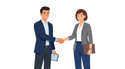 Obraz premium Professional man and woman business partners shaking hands.