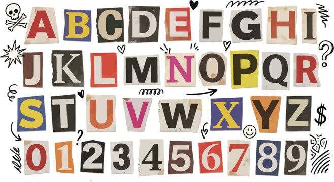Colorful Alphabet and Number Collage with Decorative Elements