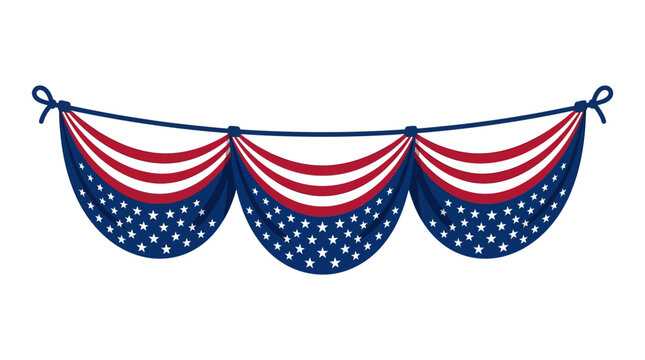 American flag bunting, patriotic garland, red white blue white blue banner, starry draped string.
