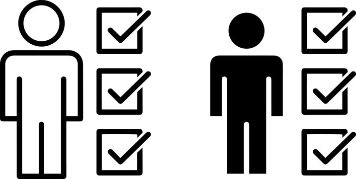 Set of human icons with checklist symbols isolated on white background