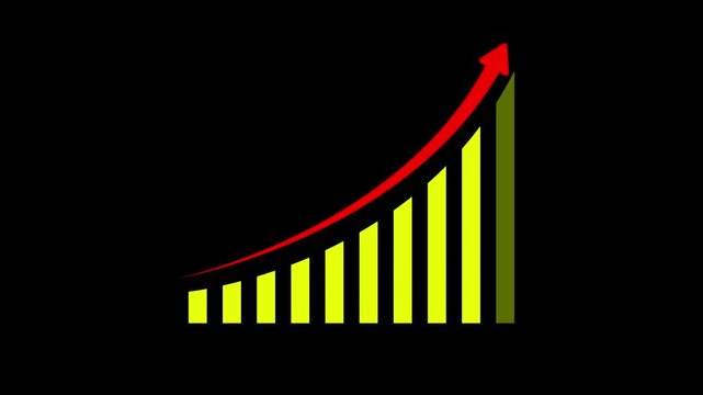 Futuristic stock market growth graph with red rising arrow motion asset, concurrency investment profit analysis bar chart, sales report dashboard symbol 4k video loop.