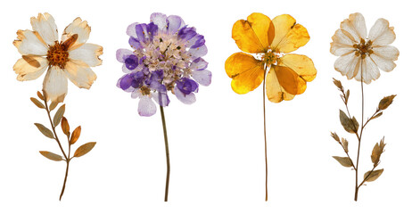 Obraz premium PNG Colorful pressed flowers display on transparent background