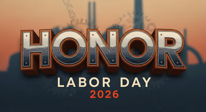 Steampunk Labor Day poster template with industrial background
