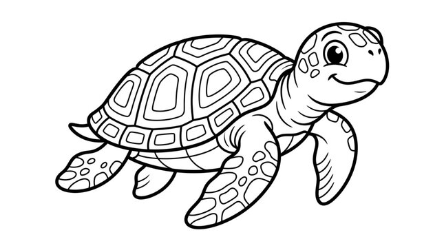 Baby sea turtle line drawing on a white background