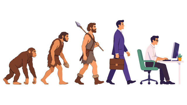 Human evolution sequence from ape to modern office worker