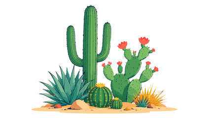 Desert cactus and succulent plants in colorful vector illustration © Alan